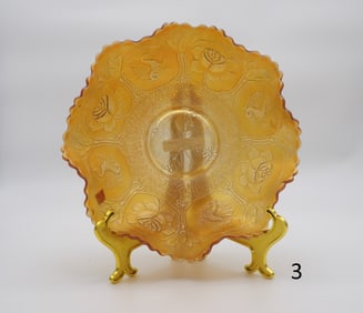 Vintage Dragon & Lotus Marigold Carnival Glass Bowl by Fenton Glassware