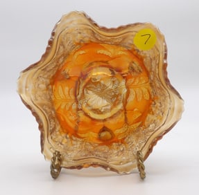 Vintage Panther Marigold Carnival Glass Footed Bowl by Fenton Glassware