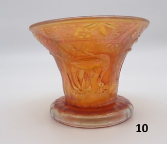 Peacock at the Fountain Marigold Carnival Glass Punch Bowl by Fenton