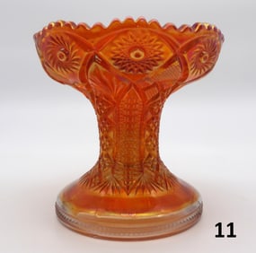 Twins Starburst Marigold Carnival Glass Punchbowl Base by Imperial