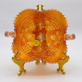 Grape & Cable BonBon Carnival Glass Double Handled Bowl by Northwood