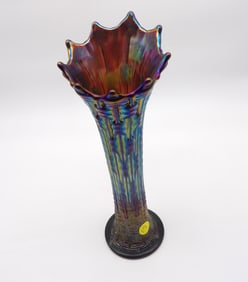 April Showers Stretch Cobalt Blue Carnival Glass Vase by Fenton