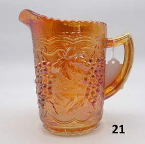 Grape & Vine Marigold Carnival Glass Pitcher by Imperia;