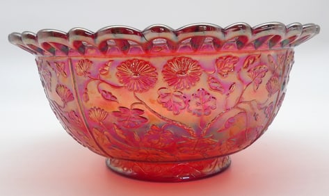 Black Eyed Susan Pansy Red Carnival Glass Bowl by Imperial