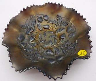 Strawberry Ruffled Amethyst Glass Bowl by Northwood Glass Co.