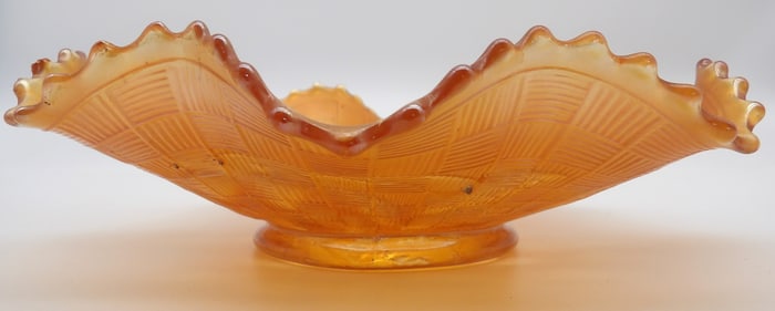 Strawberry & Leaf Ruffled Carnival Glass Bowl by Northwood Glass Co.