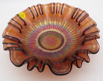 Ripple Pattern Marigold Carnival Glass Bowl by Northwood Glass