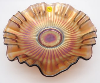 Wide Panel Marigold Ruffled Edge Carnival Glass bowl by Northwood Glass Co.