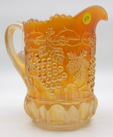 Grape & Cable Marigold Carnival Glass Pitcher by Northwood Glass