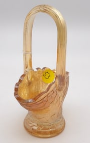 Crackle Marigold Carnival Glass Basket