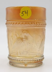 Crane & Rushes Marigold Tumblers Carnival Glass by Dugan Glass Co.