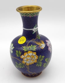 1900s Hand Painted Chinese Cloisonné Blue Enamel Vase