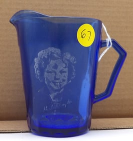1930s Shirley Temple Blue Depression Glass Pitcher