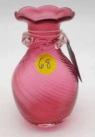 Cranberry Swirl Glass Vase w/ Ruffled Rim