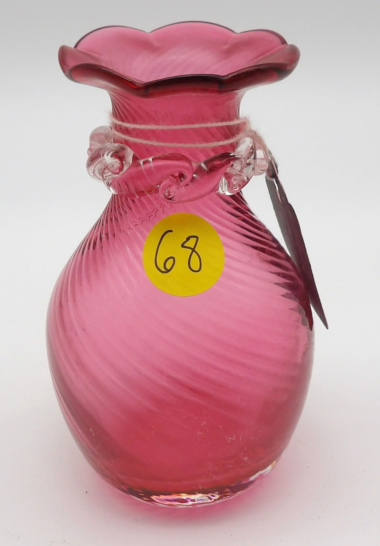 Cranberry Swirl Glass Vase w/ Ruffled Rim (1 of 2)
