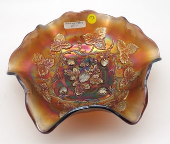 Strawberry Marigold Carnival Glass Bowl by Northwood