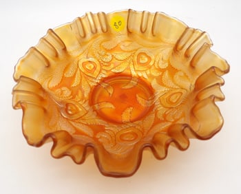 Hearts & Flowers Marigold Carnival Glass Bowl by Northwood Glass