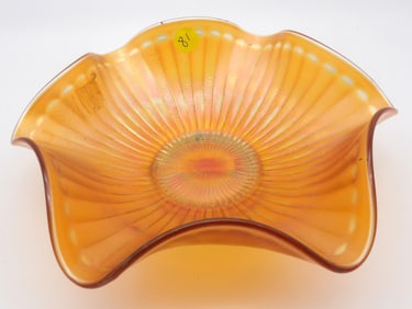 Daisy & Plume Marigold Carnival Glass Bowl by Northwood Glass