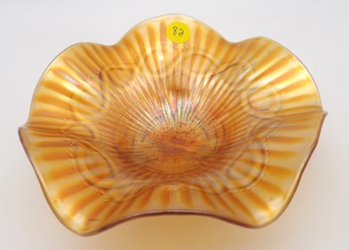 Beaded Cable Marigold Carnival Glass 3-Footed Bowl by Northwood Glass