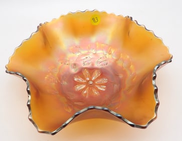 Daisy & Drape Marigold Carnival Glass Bowl by Fenton Glass Art