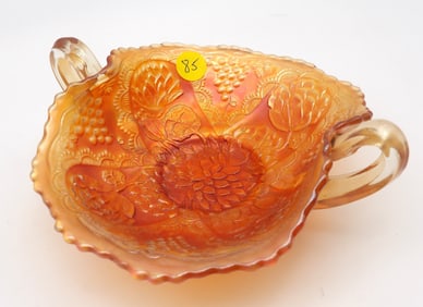 Chrysanthemum Marigold Carnival Glass Two-Handled Bonbon Dish by Northwood