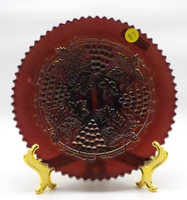 Grape & Cable Amethyst Carnival Glass Plate by Northwood Glass