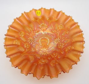 Good Luck Marigold Carnival Glass Bowl by Northwood