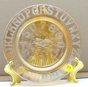 Alphabet & Numbers Pattern with Eagle Carnival Glass Plate
