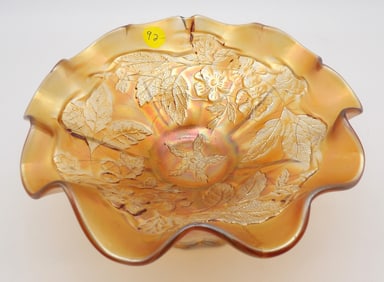 Orange Tree Marigold Carnival Glass Compote by Fenton Glass Art