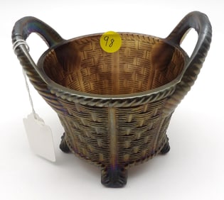 Wicker & Rope Carnival Glass Double Handle Basket by Northwood Glass