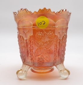 Butterfly & Berry Marigold Carnival Glass Footed Tumbler by Fenton Glass Art