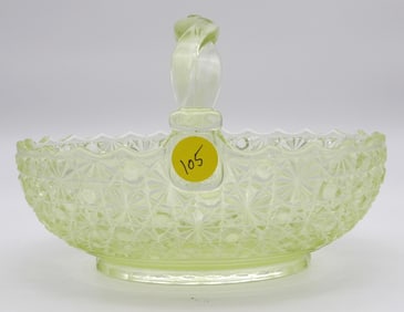 Daisy & Button Green Vaseline Uranium Glass Bucket by Imperial Glass