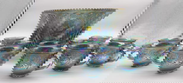 Princess Punch Set Iridescent Carnival Glass by Indiana Glass