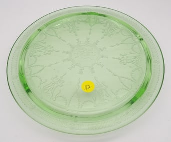 Cameo Ballerina Green Uranium Glass Etched Plate by Hocking Glass