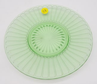 Green Depression Glass Ribbed Sunburst Plate