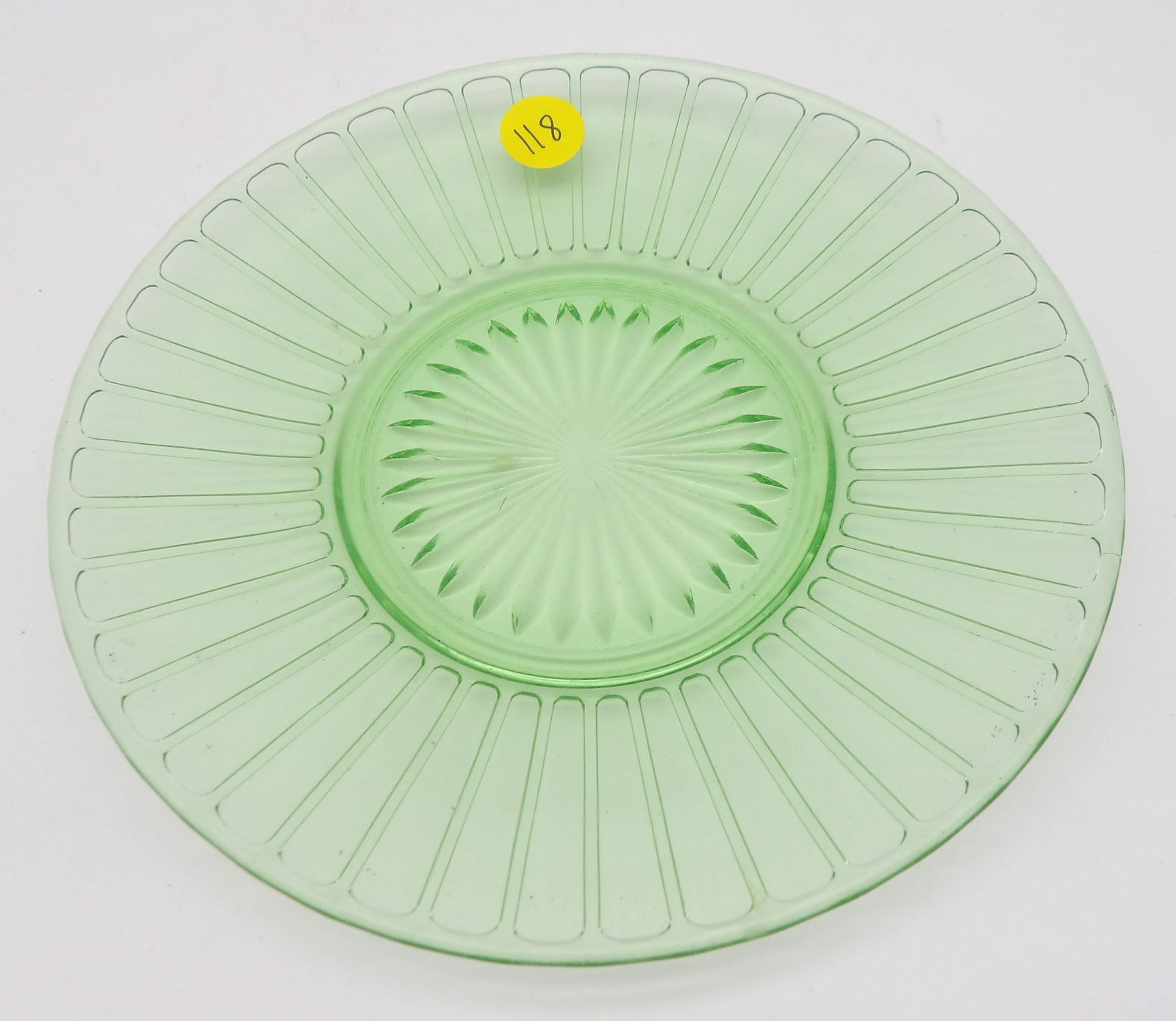 Green Uranium Glass Ribbed Sunburst Plate (1 of 3)