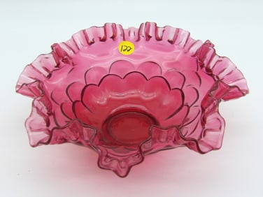 Jacqueline Cranberry Glass Ruffled Bowl by Fenton Art Glass