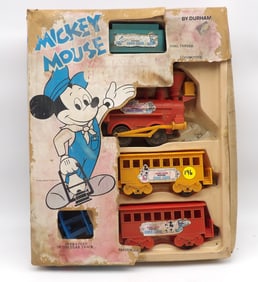 WALT DISNEY MICKEY MOUSE BATTERY OPERATED “WESTERN CHOO-CHOO” TRAINSET BY DURHAM