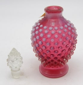FENTON CRANBERRY OPALESCENT HOBNAIL PERFUME BOTTLE