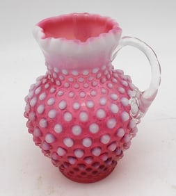 FENTON CRANBERRY OPALESCENT HOBNAIL SYRUP PITCHER