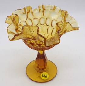 Amberina Hobnail Compote with Ruffled Edge Pedestal Candy Dish by Fenton Art Glass