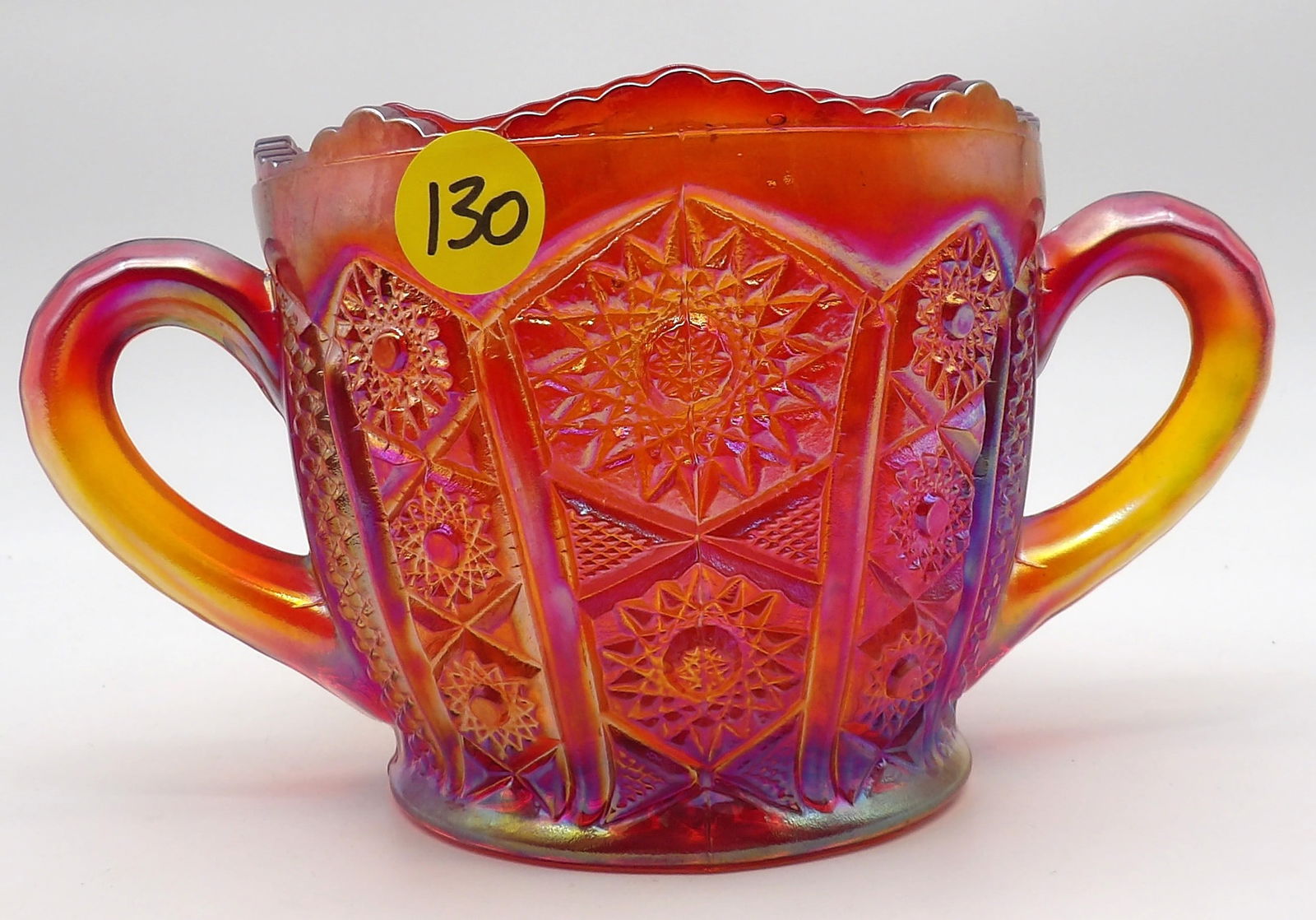 Stars & Panels Ruby Red Glass Sugar Bowl by Indiana Glass Co. (1 of 3)