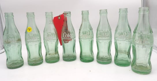 VINTAGE COCA-COLA GREEN GLASS BOTTLES – 1960’S ‘HOBBLESKIRT’ (8)