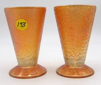 Pair of Crackle MARIGOLD FOOTED TUMBLERS by Jeanette Glass co.