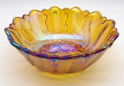 WILD ROSE AMBER GLASS FOOTED BOWL BY INDIANA GLASS CO.