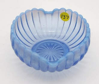 PERIWINKLE BLUE OPALESCENT RIBBED HEART-SHAPED BOWL BY FENTON ART GLASS