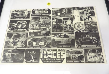 ATLANTIC CITY SPEEDWAY POSTER W/ AUTOGRAPHS (FRAMED)