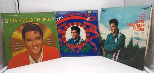 LOT OF 3 ELVIS PRESLEY VINYL RECORDS – GOLDEN HITS VOL. 4, CHRISTMAS ALBUM, CHRISTMAS ALBUM