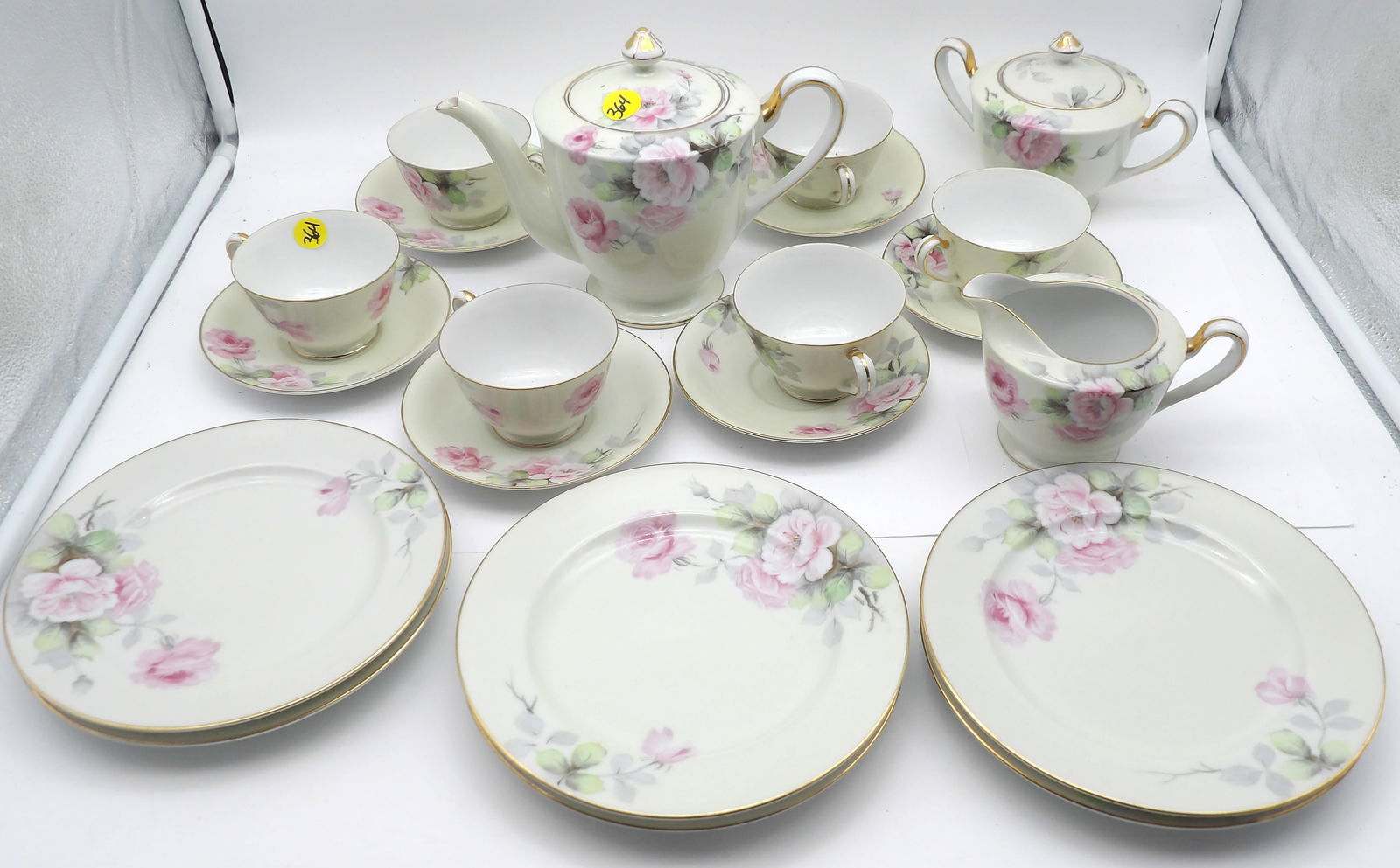 AICHI HAND PAINTED FLORAL GOLD TEA SET – OCCUPIED JAPAN – 21 PCS: This tea set, made during the "Occupied Japan" era (1945-1952), is a vintage collectible and features hand-painted floral designs with gold accents – and includes tea pot, tea cups, saucers, sugar b