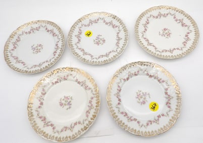C. TIELSCH & CO. BONE CHINA ROSE DESSERT PLATES (5)